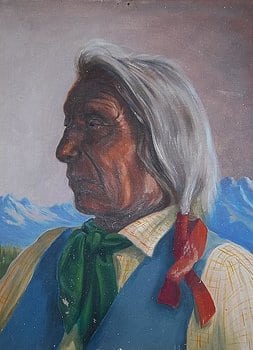 One of Bernard Thomas' paintings, "Portrait Of An Elder Indian At Rodeo" 